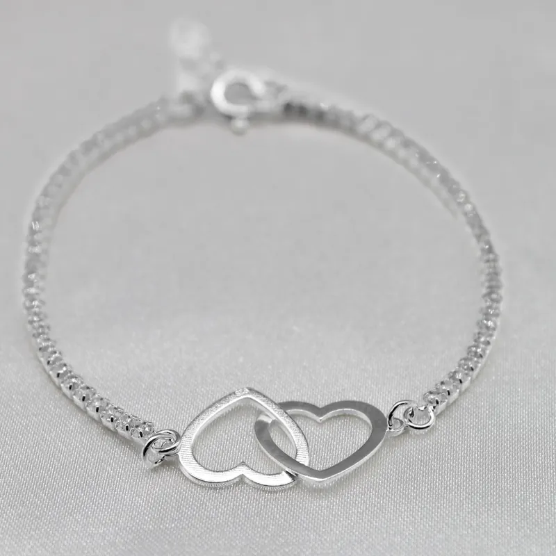 Silver heart bracelet with cubic zirconia